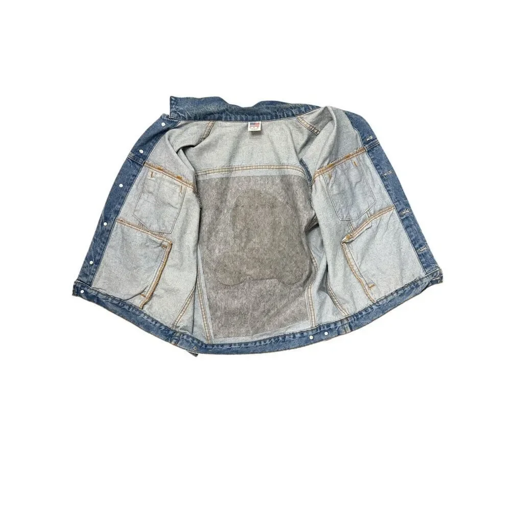 Embossed Motorcycle Eagle Blue Denim Vintage Jean Jacket Tyca USA Union Made L